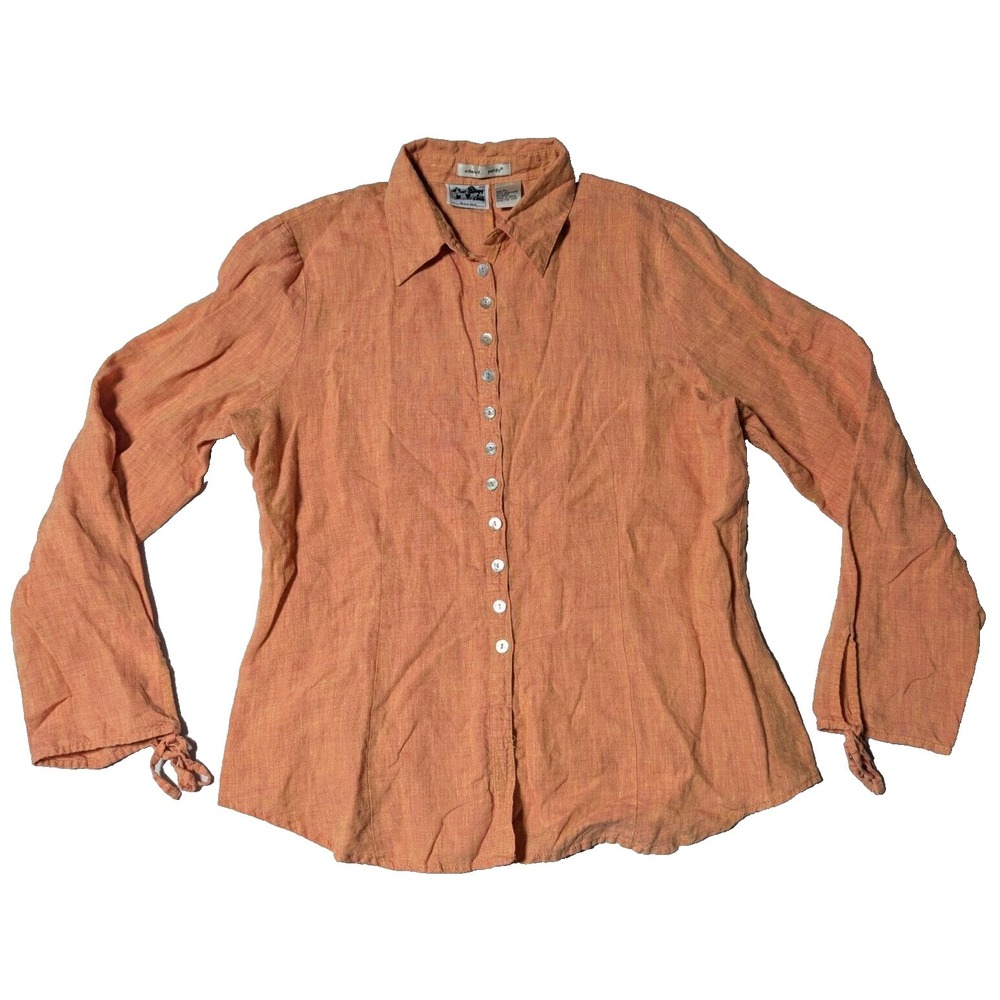 EDWARD IRISH LINEN Women PL‎ PETITE-LARGE Orange Yellow Button-Up Top